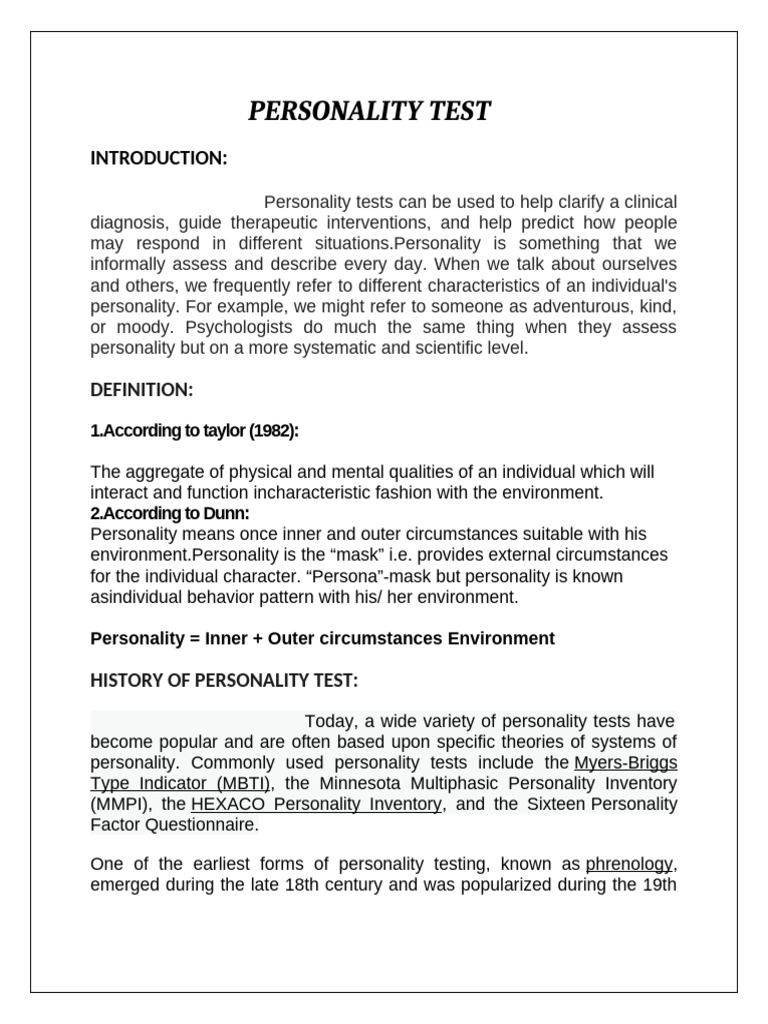 Overview of Personality Testing | PDF | Psychotherapy | Polygraph