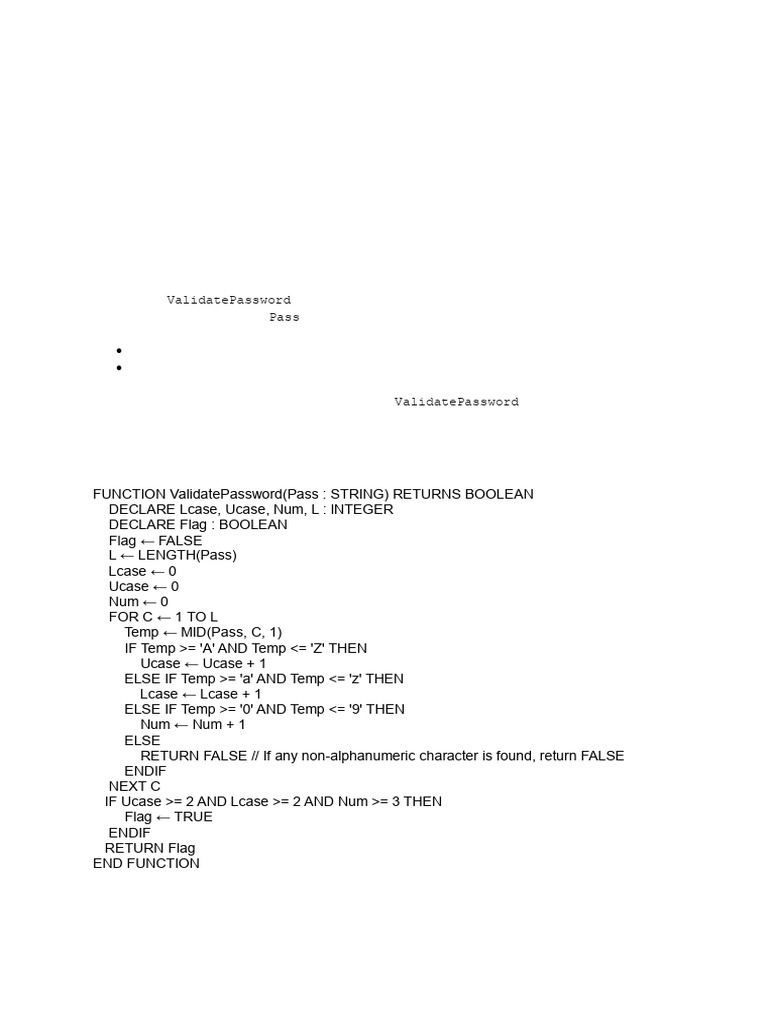 Password Validation Function Pseudocode | PDF