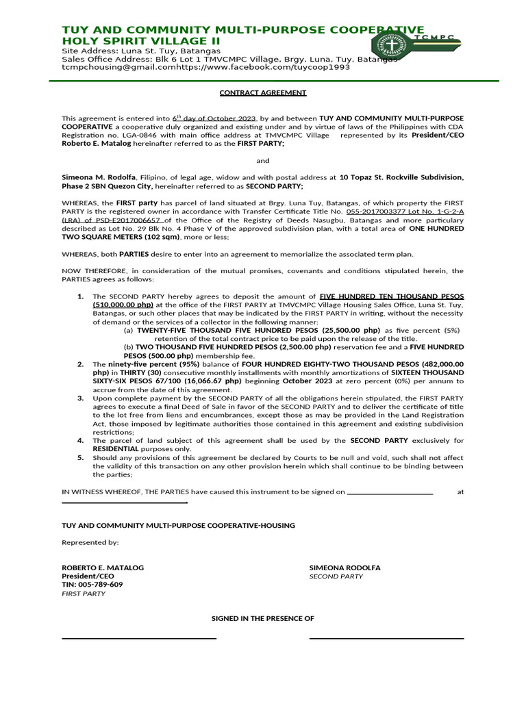 Multi-Year Land Purchase Agreement | PDF | Property Law | Common Law