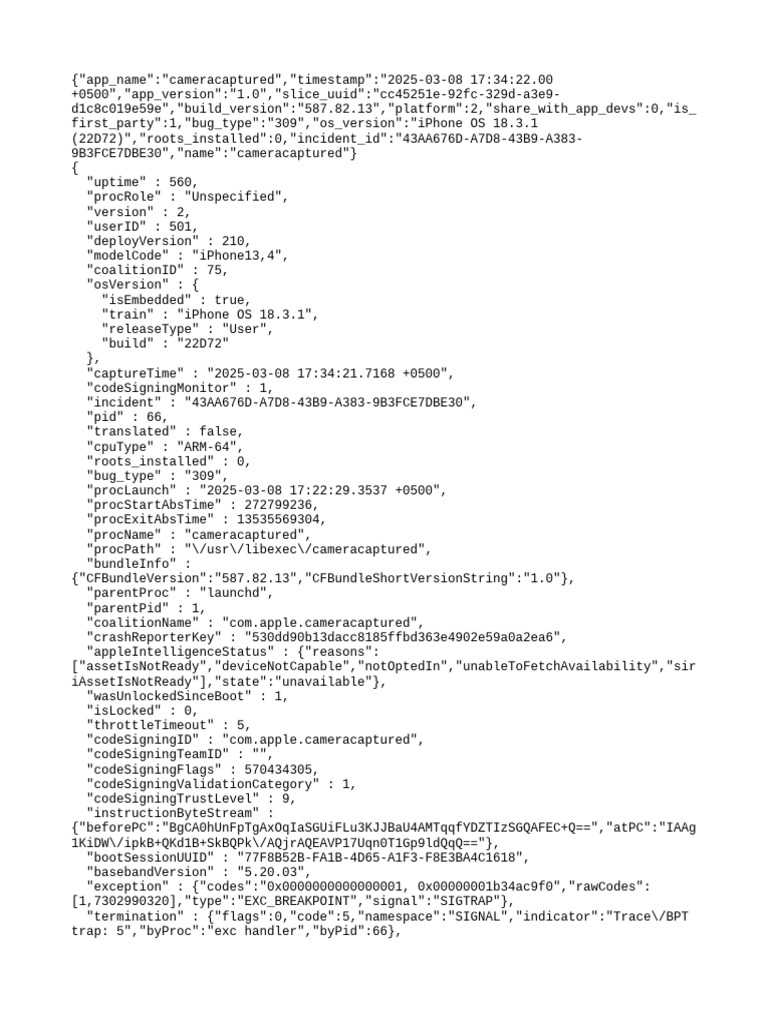 CameraCaptured App Crash Report | PDF | Software Engineering | Computer ...