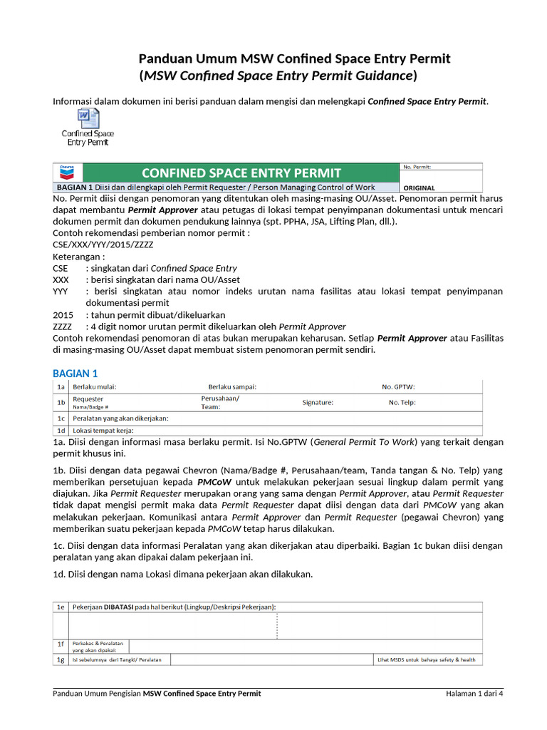 Panduan Pengisian Permit Ruang Terbatas | PDF