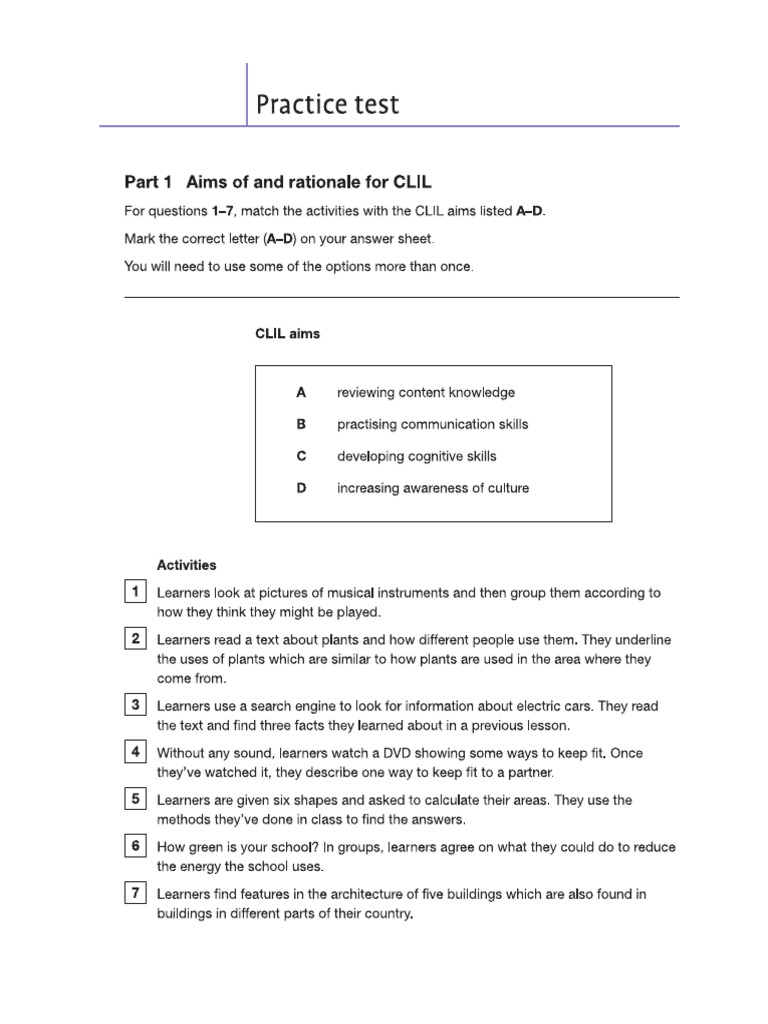 CLIL Practice Test | PDF