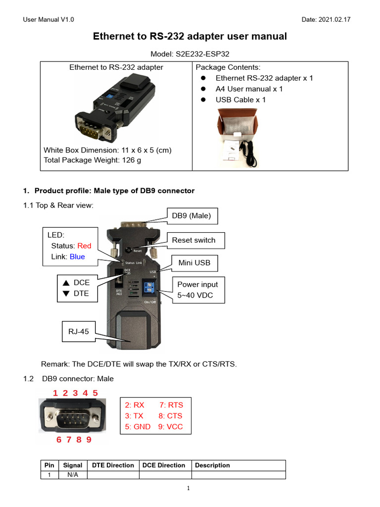 Ethernet to RS-232 Adapter Manual | PDF | Data Transmission ...
