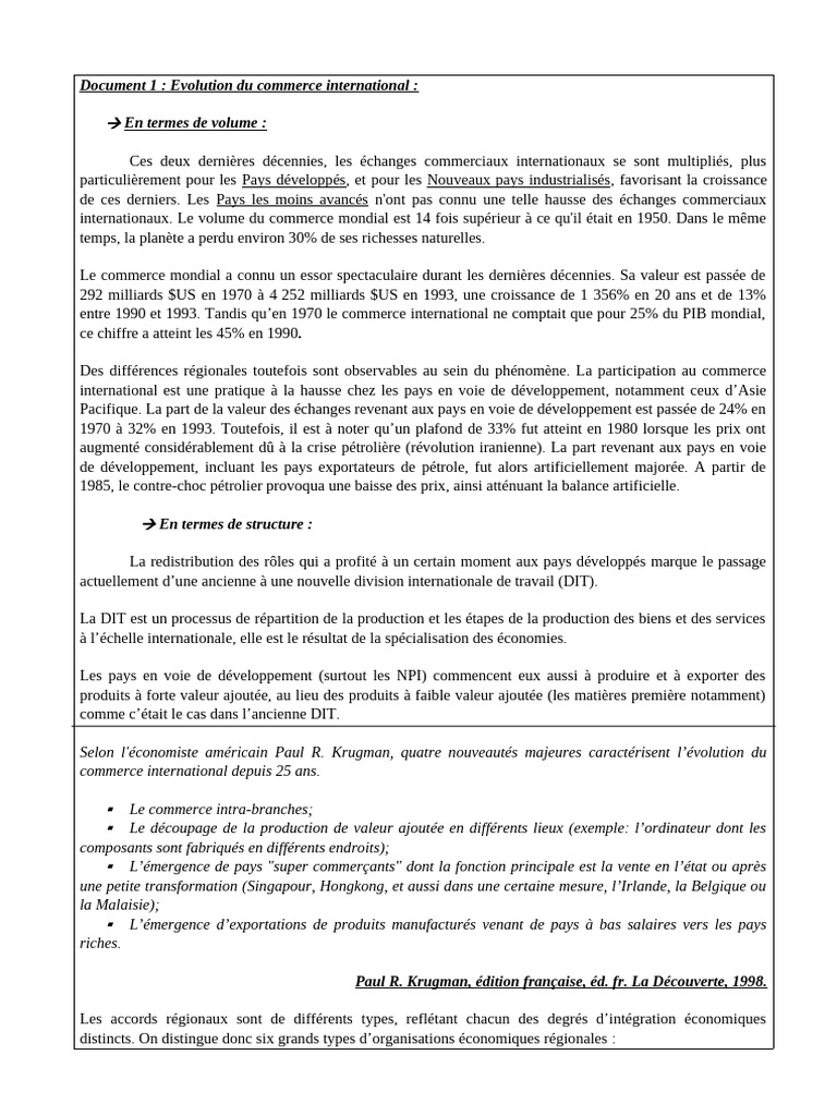 Évolution du commerce international depuis 1950 | PDF | Échange ...