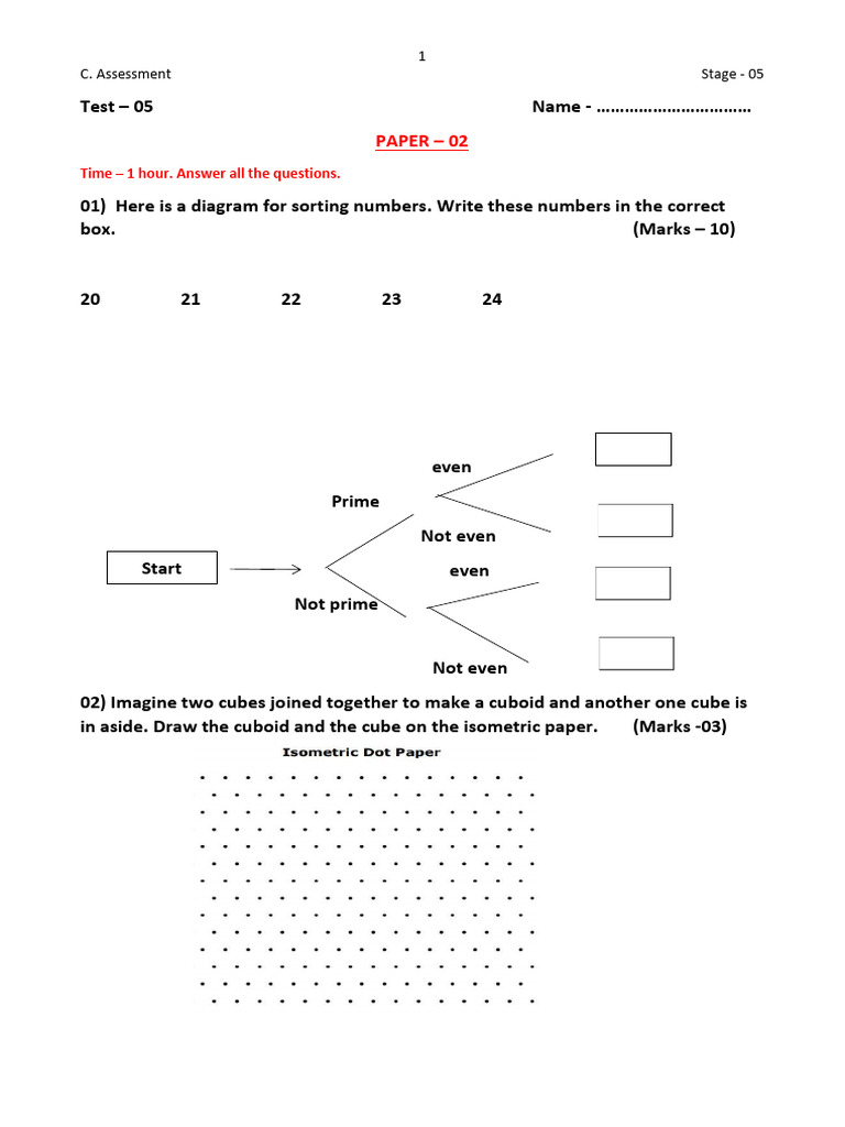 Paper 02 Mathematics Grade 5 | PDF | Mathematics