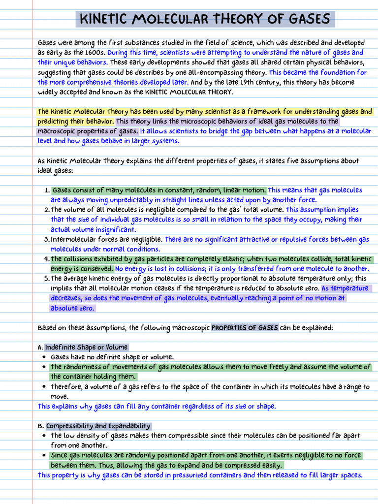 Kinetic Molecular Theory of Gases PDF | PDF | Gases | Temperature