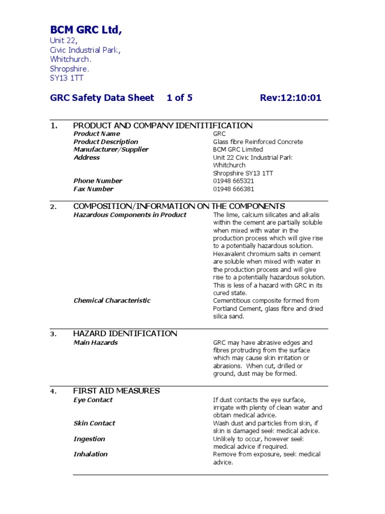 COSHH Personal Protective Equipment Fiberglass