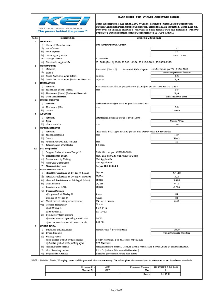 2XWY Cable Specifications and Standards | PDF | Electrical Conductor ...