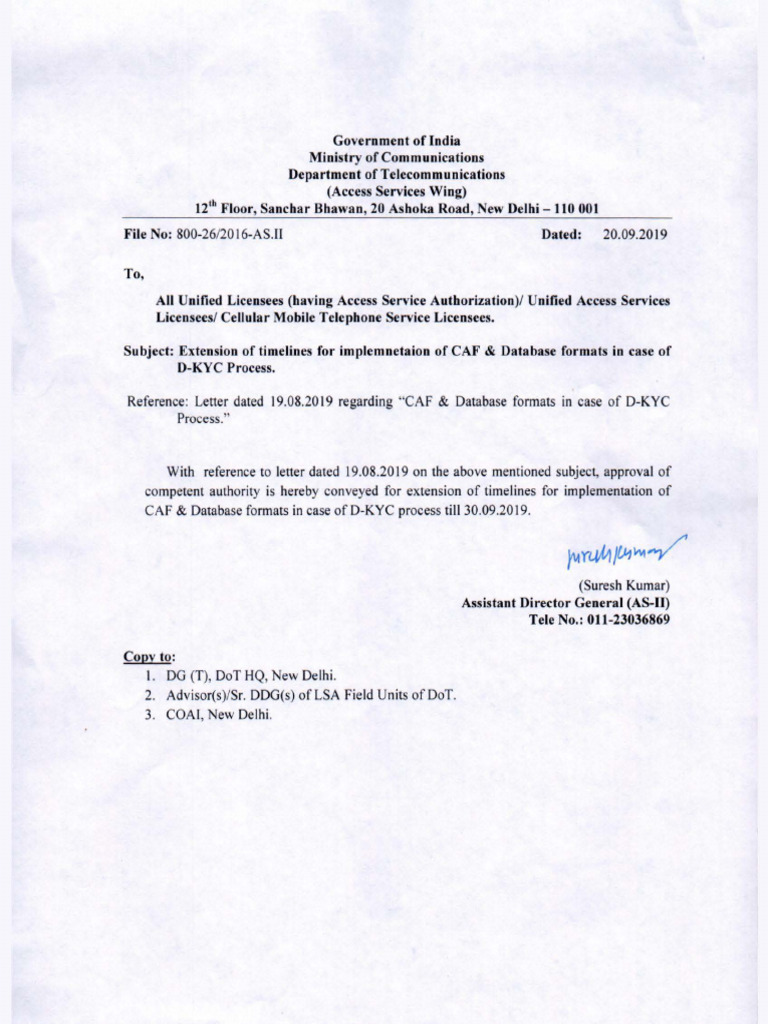 Extension of CAF D-KYC Implementation Deadline | PDF