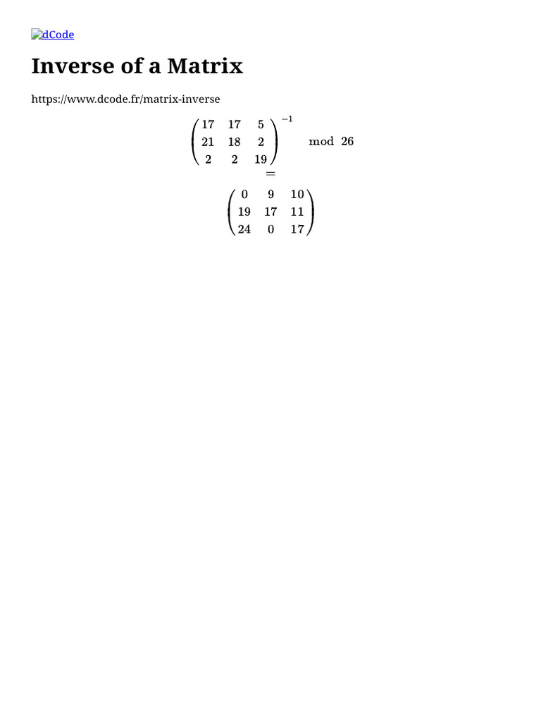 Matrix Inversion on dCode.fr | PDF