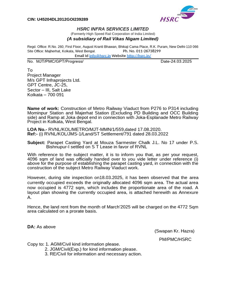 Land Measurement Request for Metro Project | PDF