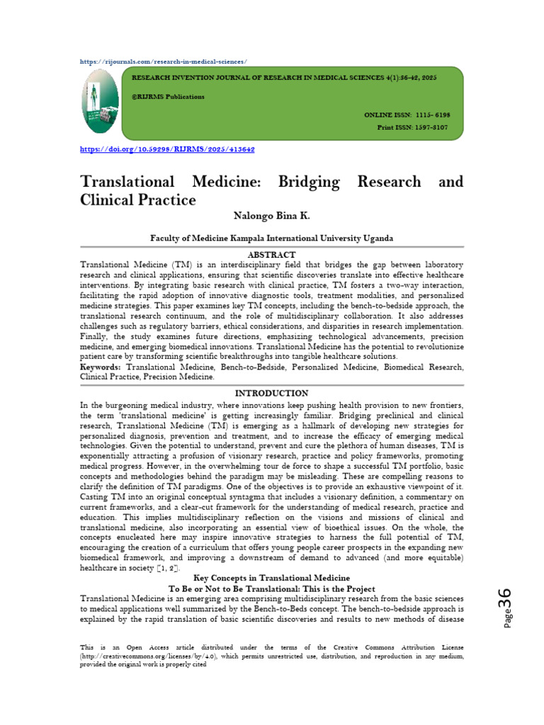 Translational Medicine: Bridging Research and Clinical Practice (WWW ...
