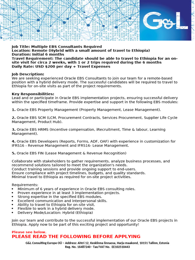 Oracle EBS Consultants for Ethiopia Project | PDF | Economies | Business