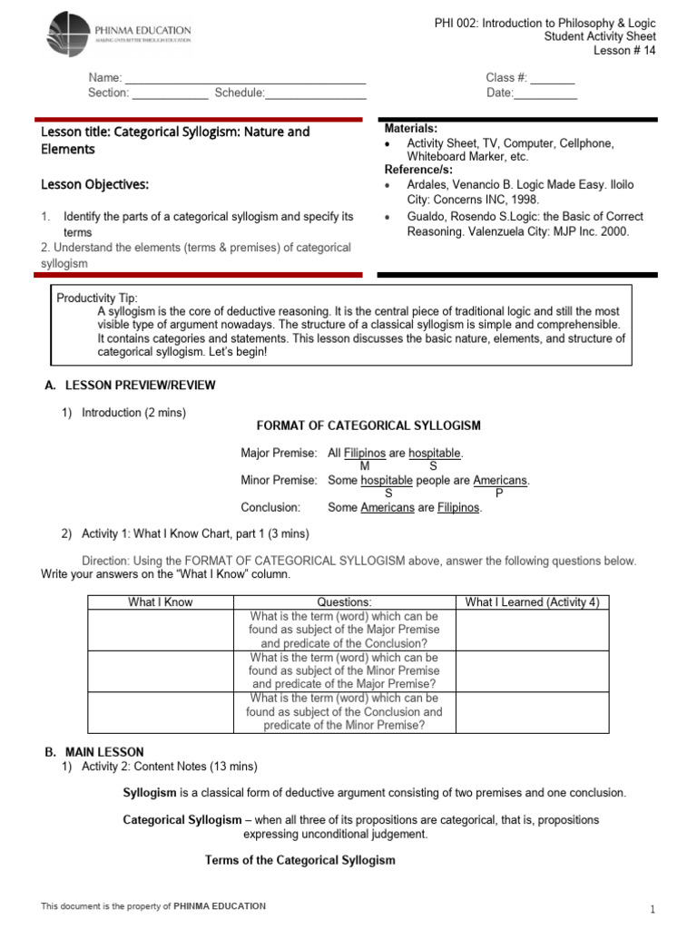 Lesson 14 Logic SAS | PDF | Philosophical Methodology | Reasoning