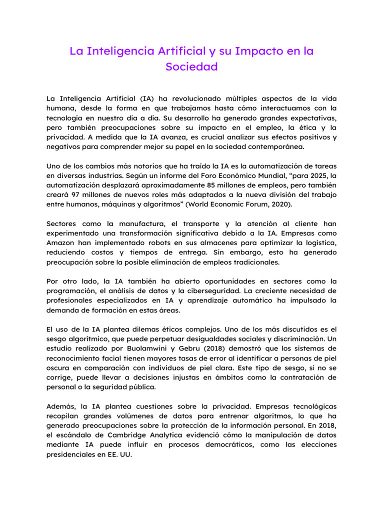 Impacto de la IA en la Sociedad Actual | PDF | Inteligencia artificial ...