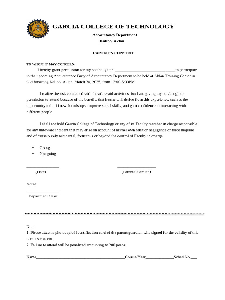 Parent Consent for Acquaintance Party | PDF