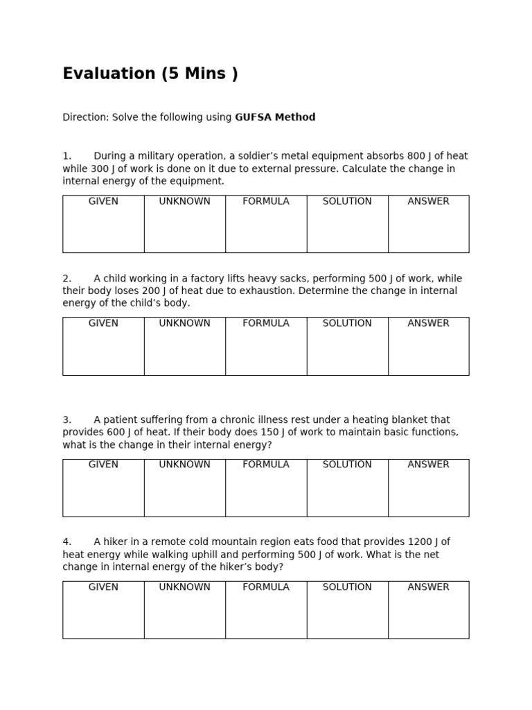 Heat and Work Evaluation | PDF