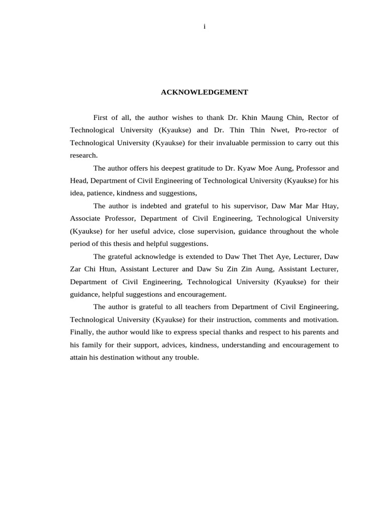 Acknowledgements for Civil Engineering Thesis | PDF