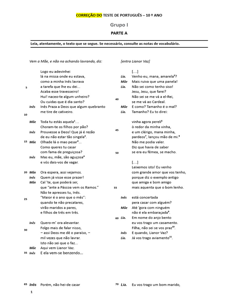 Correção do Teste de Português - 10º Ano | PDF | Amor | Poesia