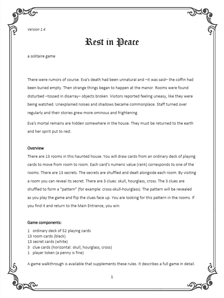Rest in peace instructions | PDF | Ephemera | Games Of Mental Skill