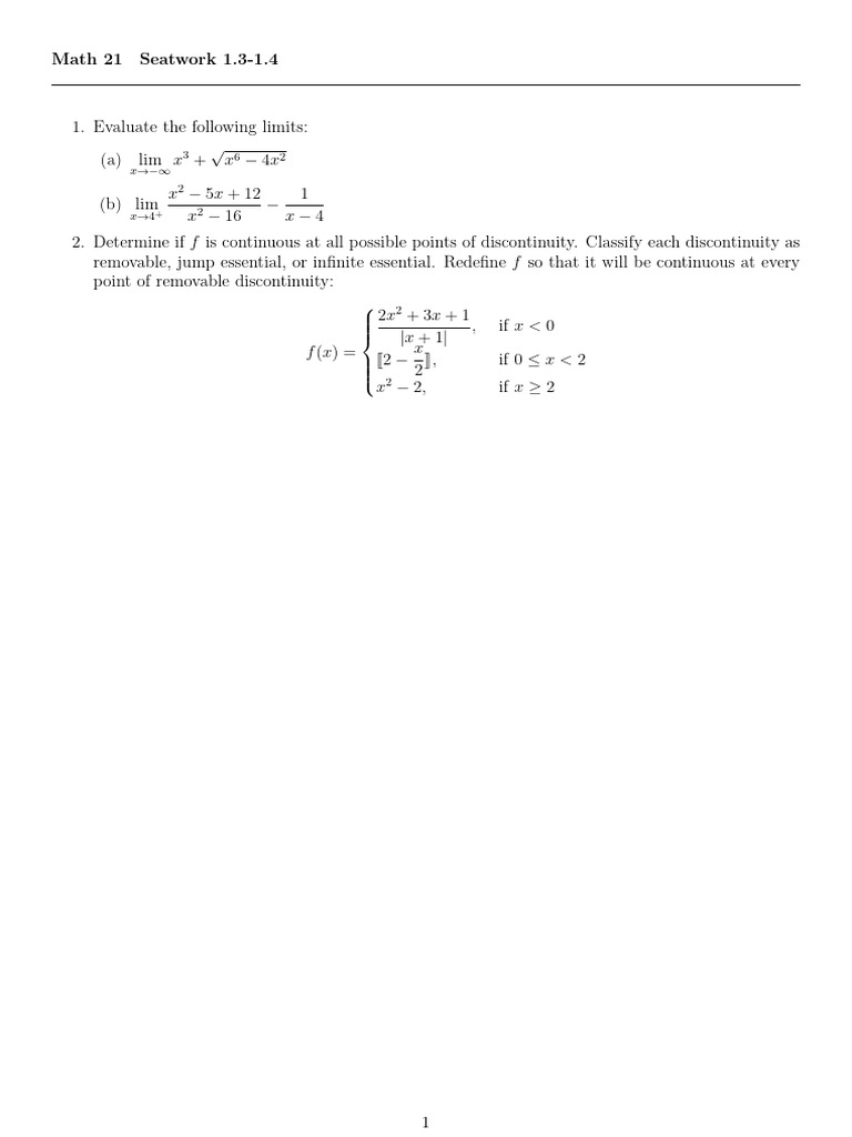 Limits and Continuity in Math 21 | PDF