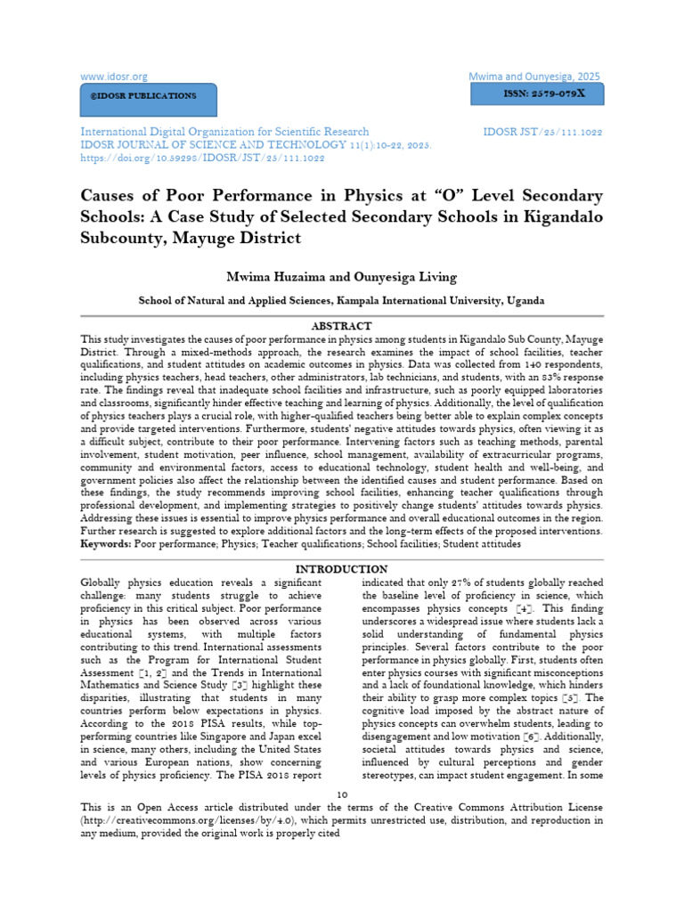 Causes of Poor Physics Performance in Kigandalo | PDF | Sampling ...