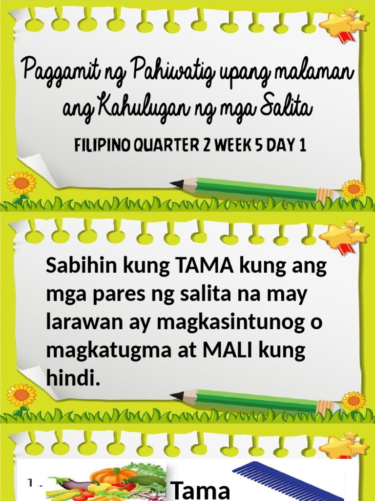 Filipino Quarter 2 Week 5 Day 1 | PDF