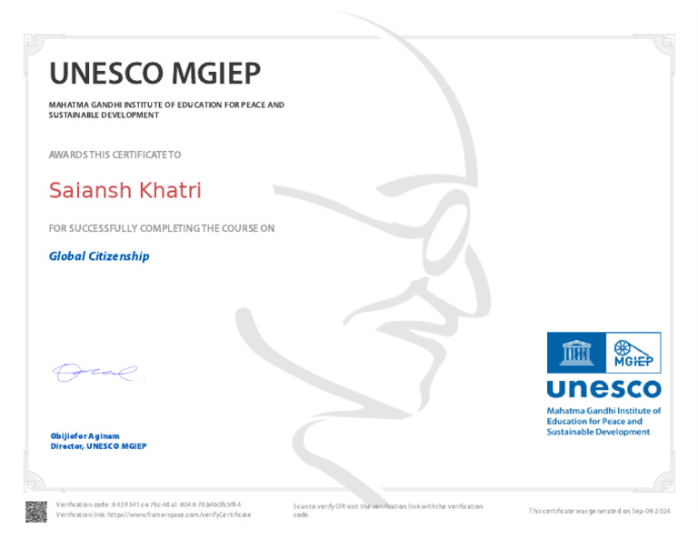 UNESCO Global Citizenship Certificate | PDF