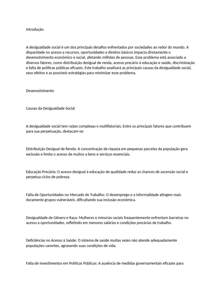 Causas e Soluções da Desigualdade Social | PDF | Discriminação e ...