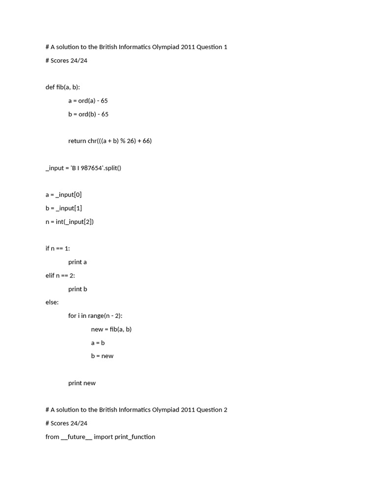 A Solution To The British Informatics Olympiad 2011 Question 1 | PDF ...