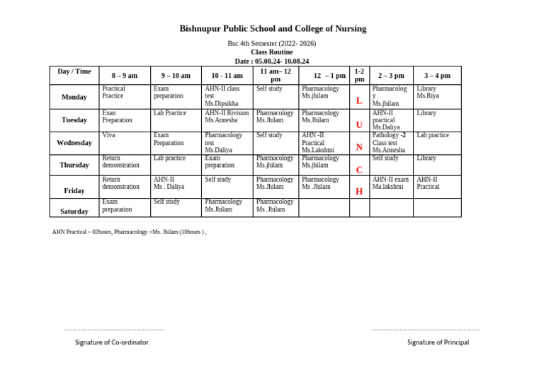 BSc Nursing 4th Semester Routine 2024 | PDF