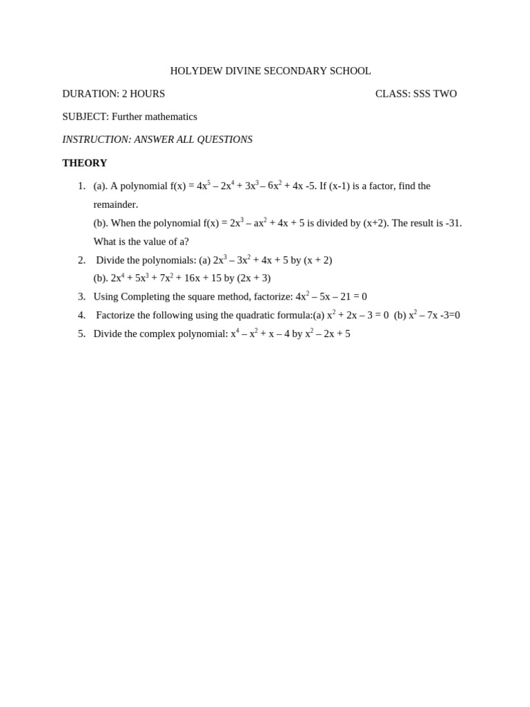 Further Mathematics Exam Questions | PDF
