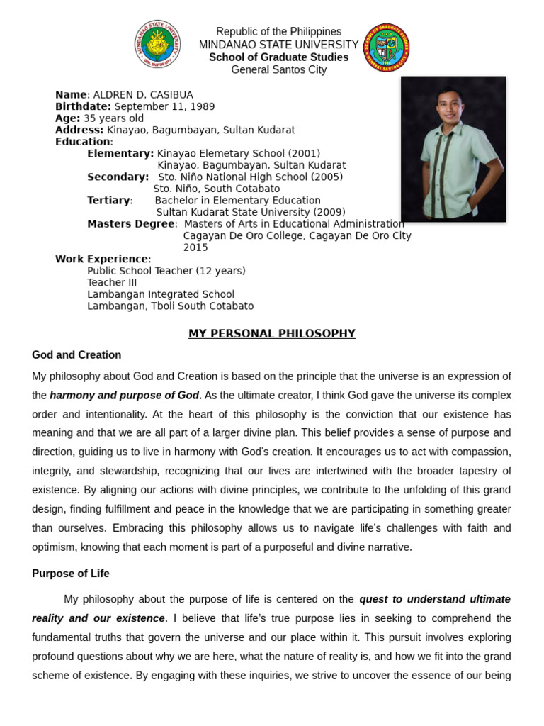 Personal Philosophy on Life and Ethics | PDF | Meaning Of Life | Existence
