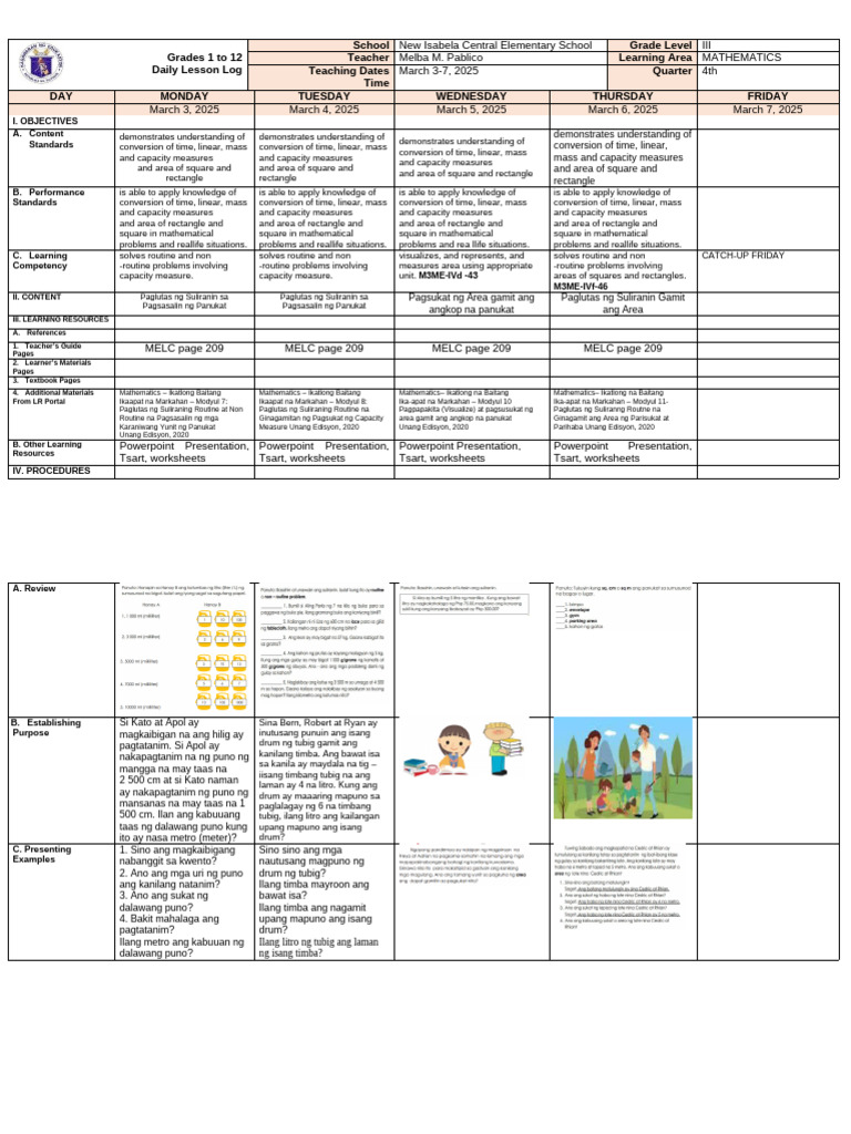 Grade 3 Math Lesson Plan: Time & Area | PDF | Cognitive Science ...