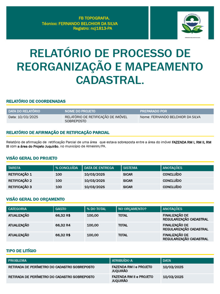 Relatório de Retificação Cadastral PA | PDF