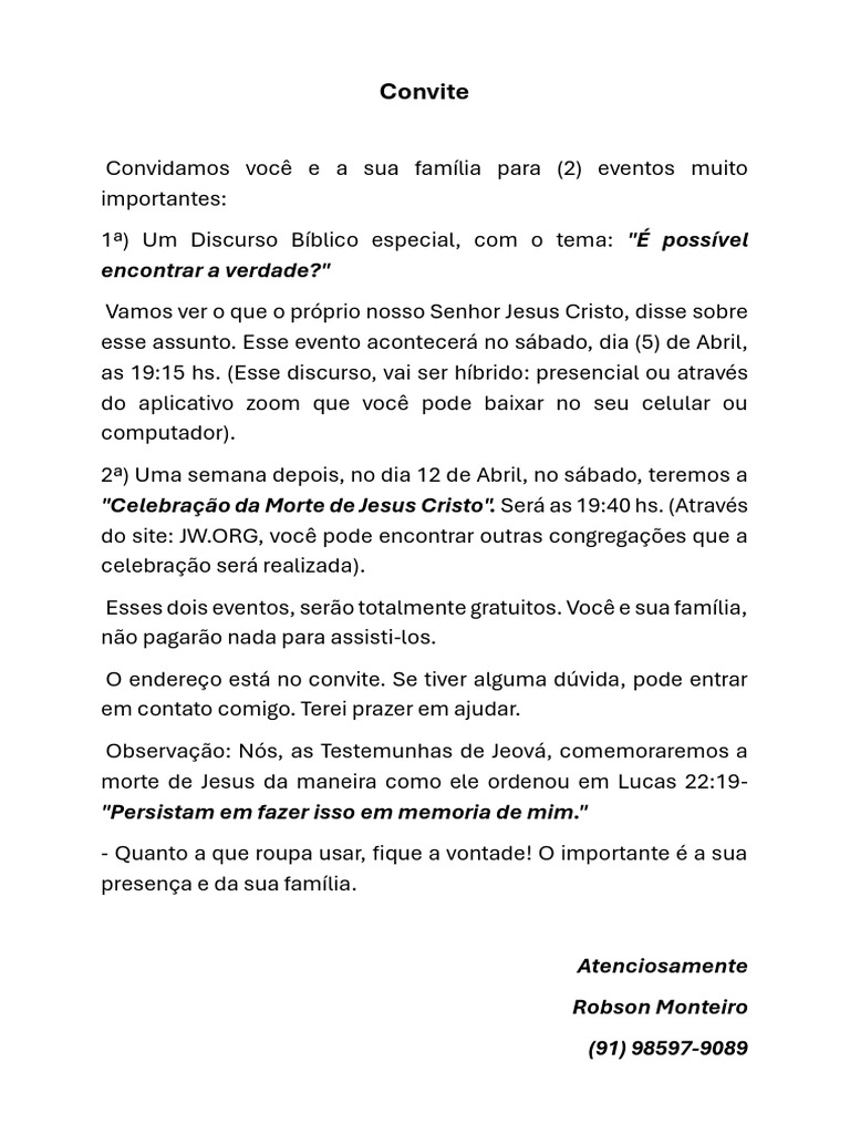 Carta Da Celebração 3 | PDF