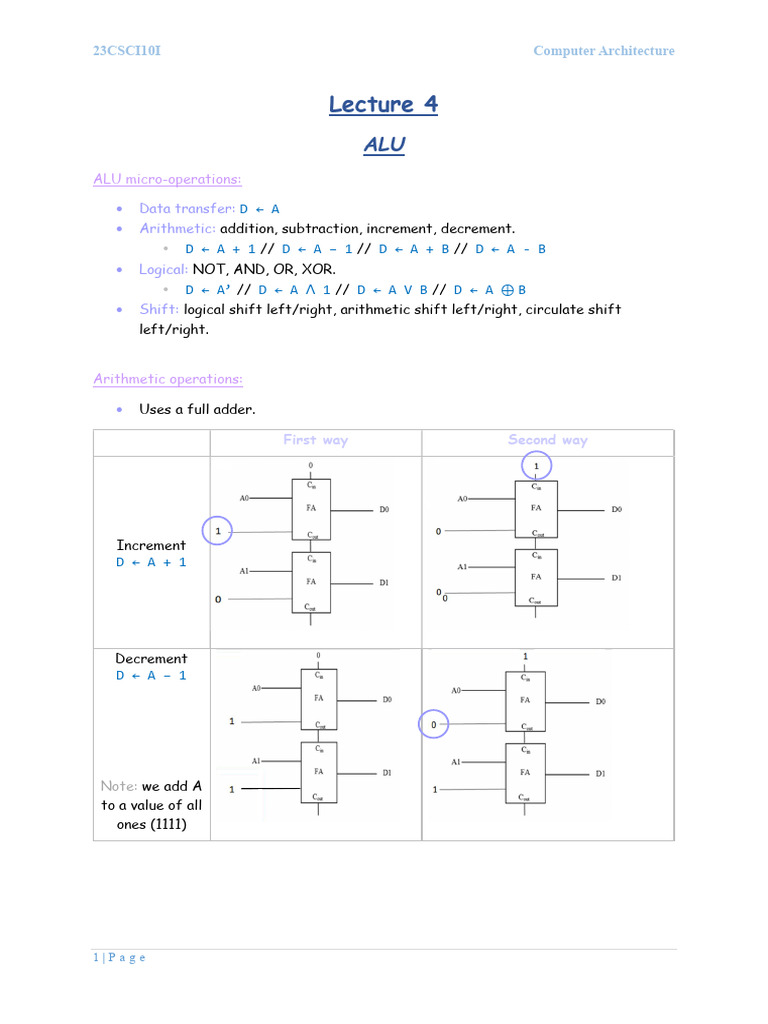 ALU Micro-Operations in Computer Architecture | PDF