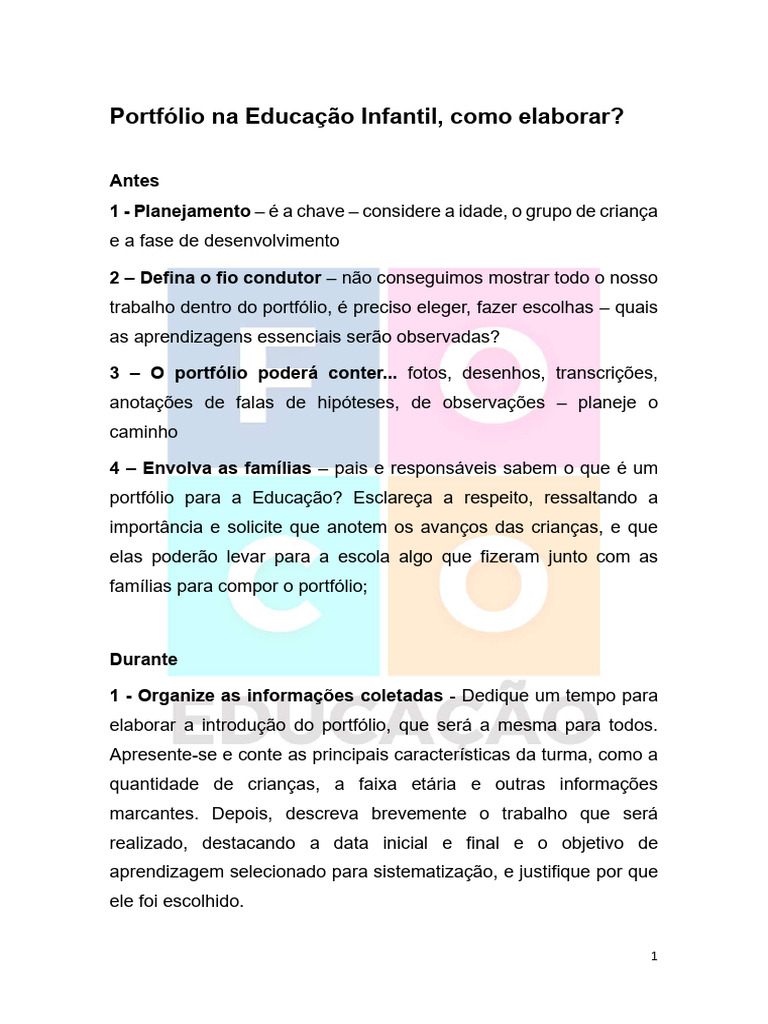 Como Elaborar Portfólio na Educação Infantil | PDF
