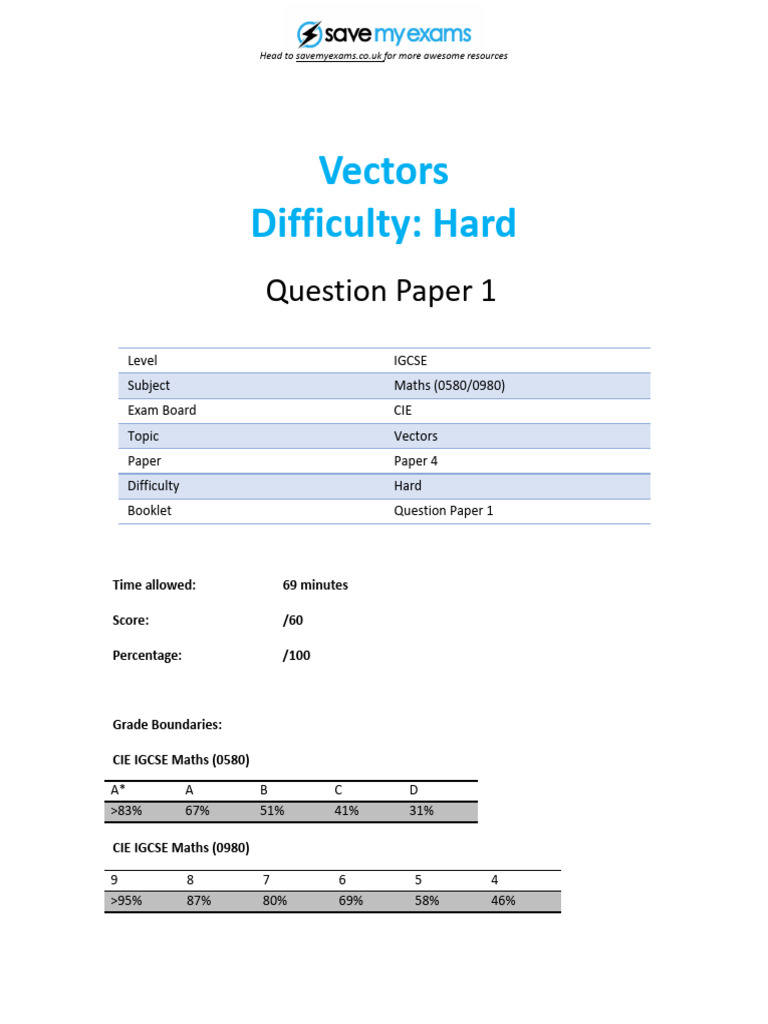 IGCSE Maths Vectors Exam Paper | PDF | Shape | Mathematical Concepts