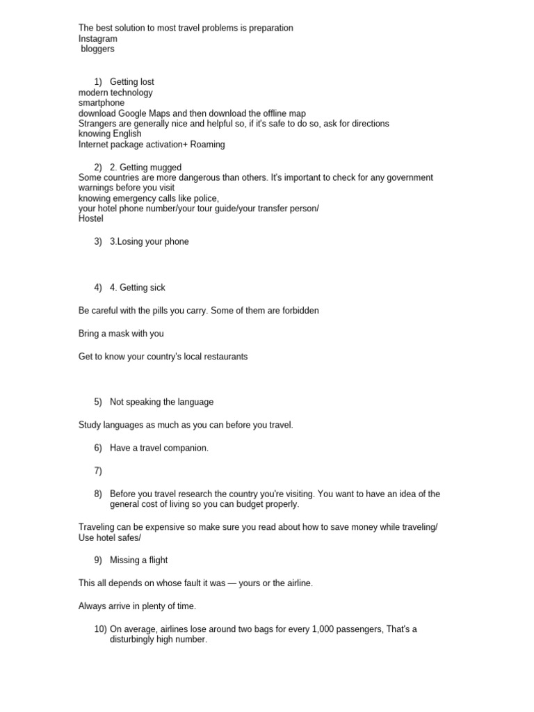 The Best Solution To Most Travel Problems Is Preparation | PDF | Cost ...