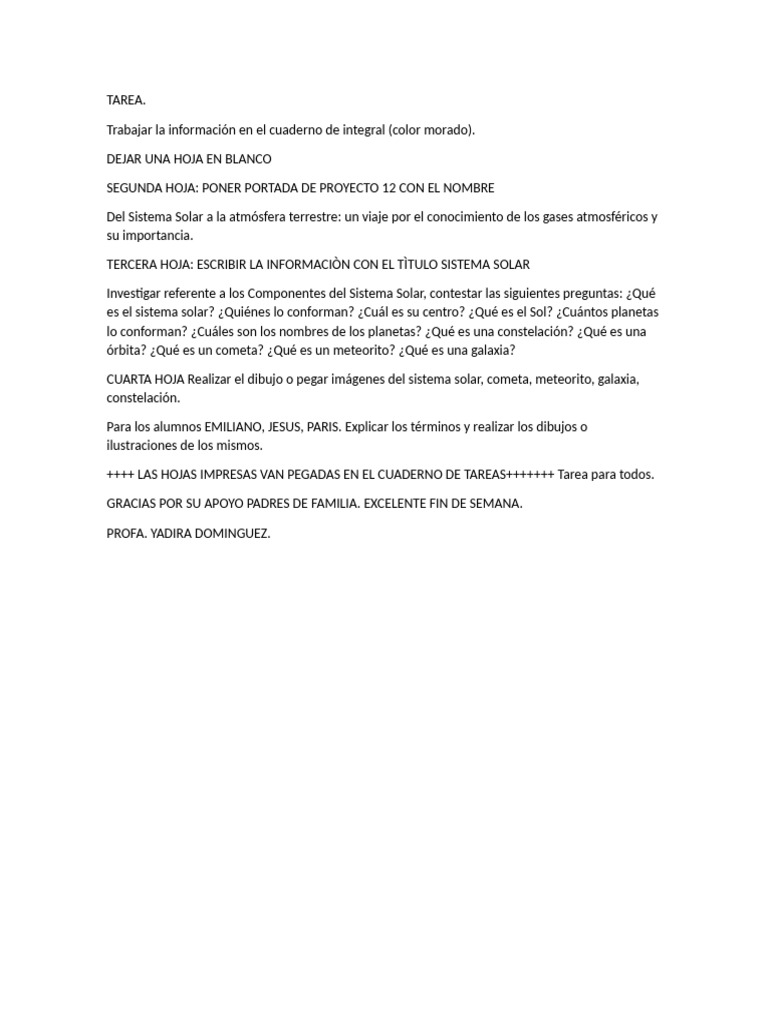 Proyecto sobre el Sistema Solar | PDF