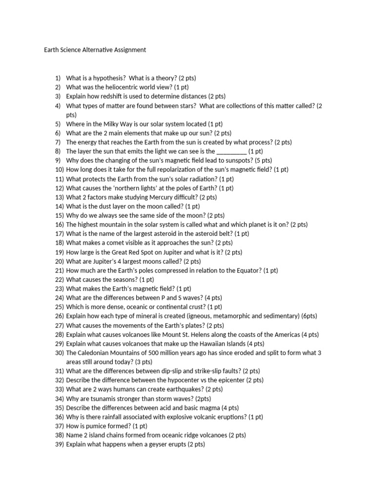 Earth Science Alternative Assignment Guide | PDF | Sun | Volcano