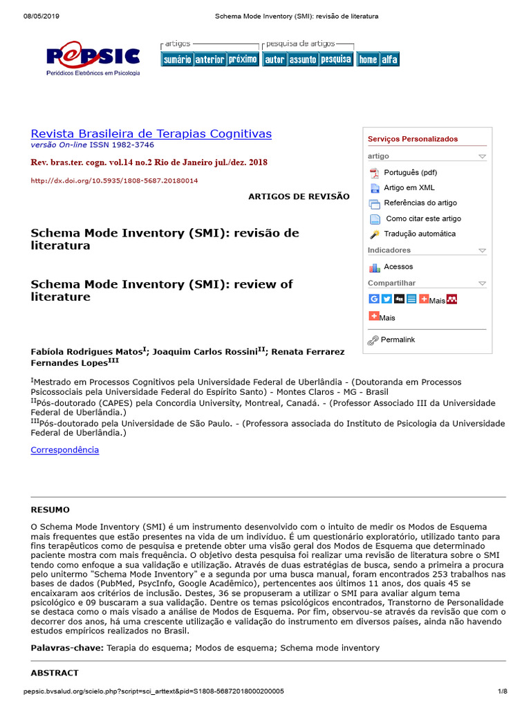 Revisão do Schema Mode Inventory (SMI) | PDF | Emoções | Psicologia