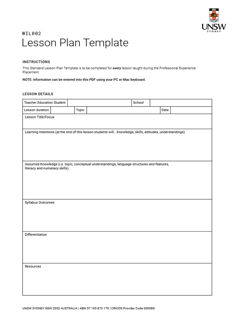 Standard Lesson Plan Template Guide | PDF