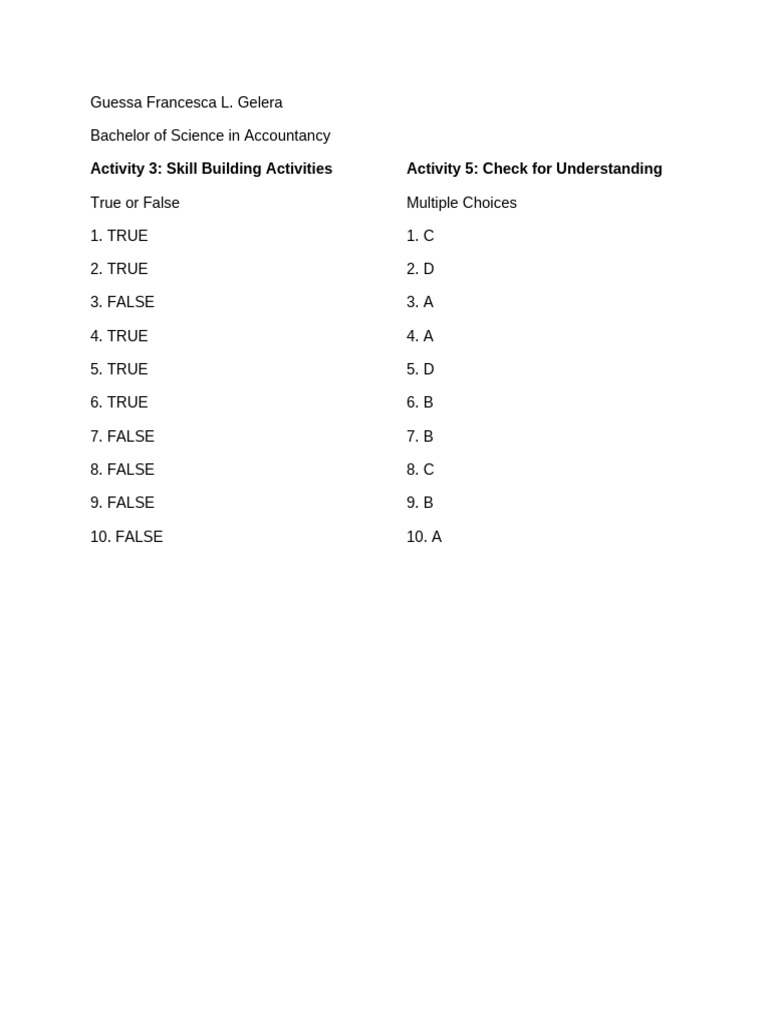 ACC 118 Skill Building Activities | PDF