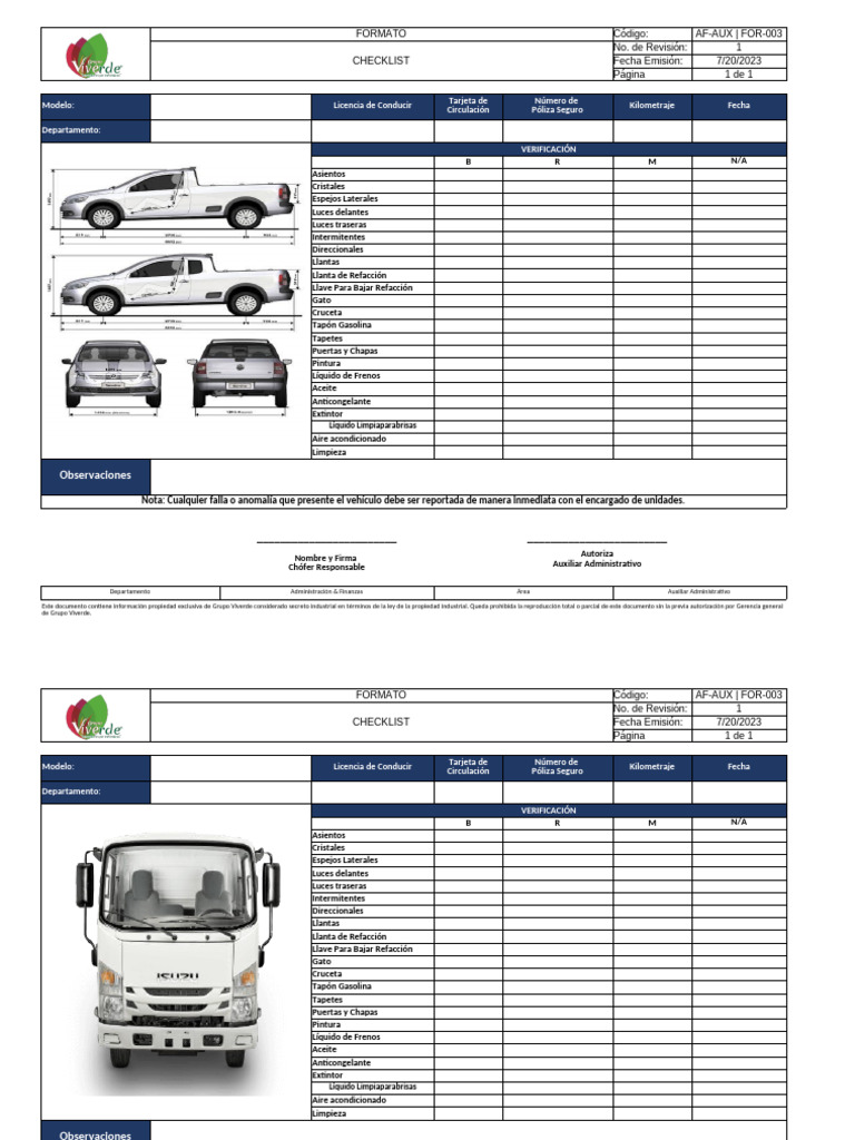 Checklist de Verificación Vehicular | PDF | Tecnologías automotrices ...