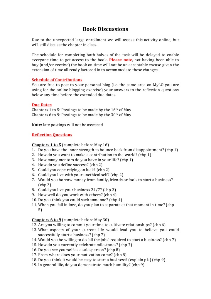 Book Discussion Schedule and Tasks | PDF | Psychological Concepts ...