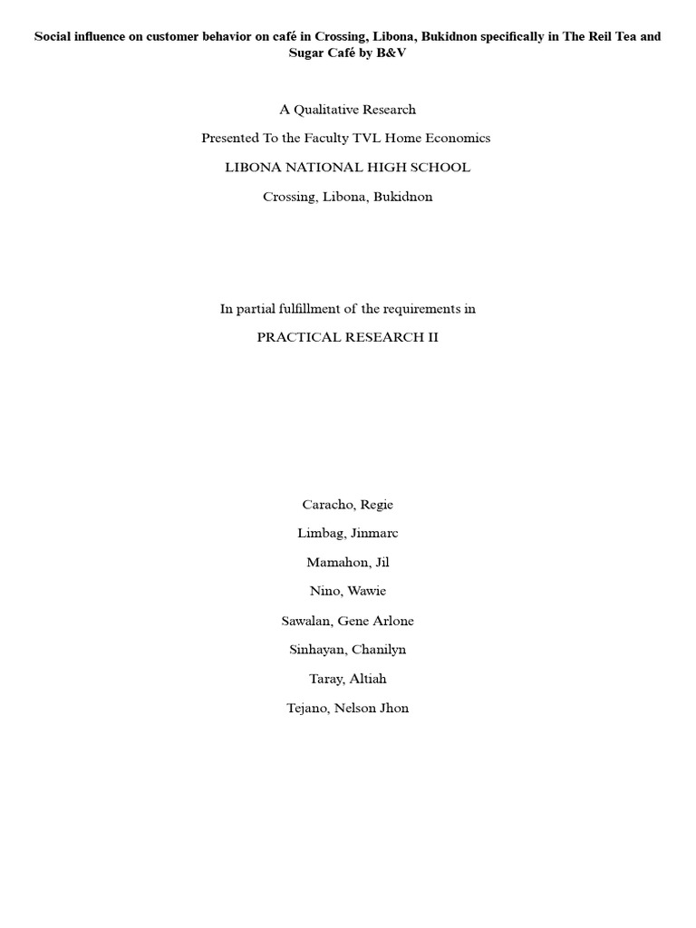 Social Influence on Café Customer Behavior | PDF | Consumer Behaviour ...