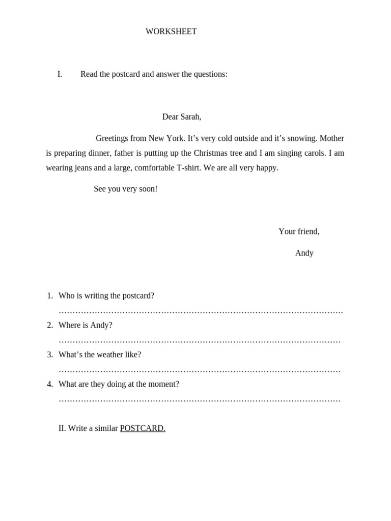 Postcard Writing Worksheet for Kids | PDF