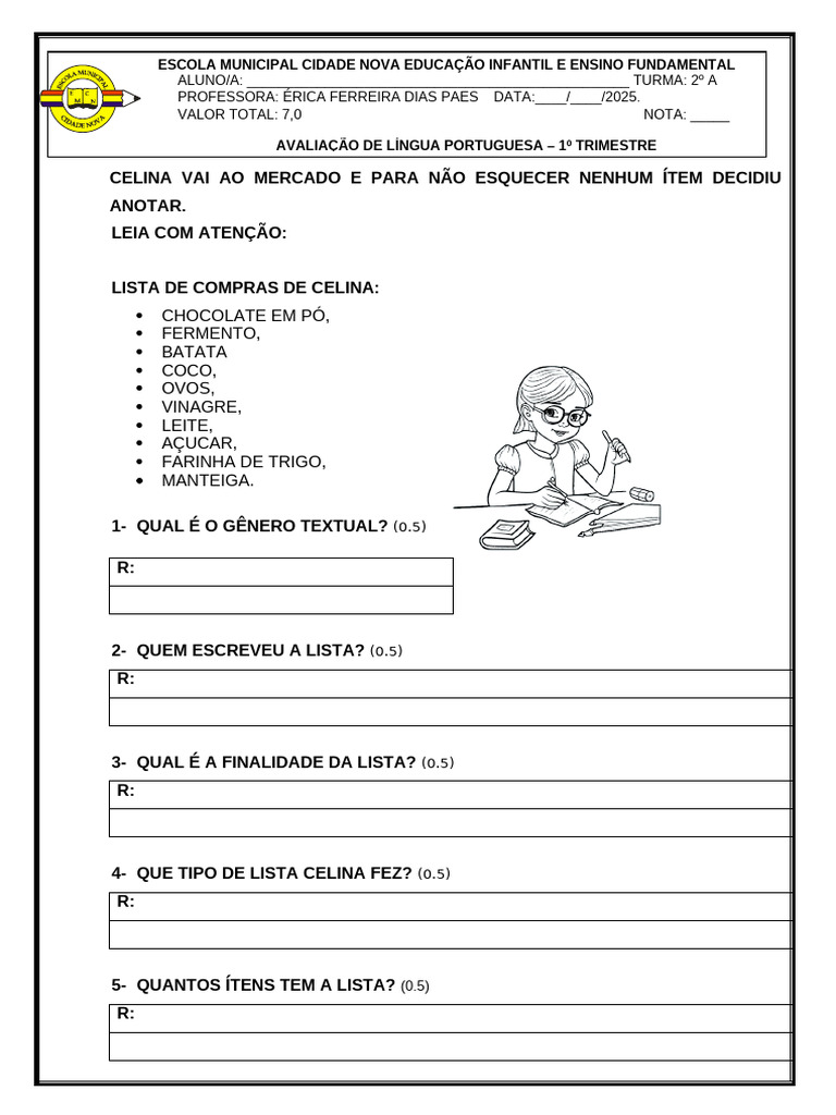 Avaliação de Português 2º Ano - 1º Trimestre | PDF